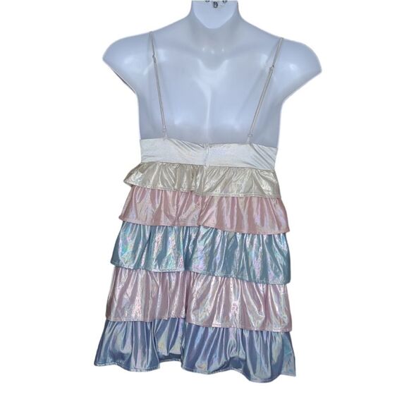 NEW Storia metallic tiered pastel‎ eras tour strappy mini dress M - Picture 3 of 10
